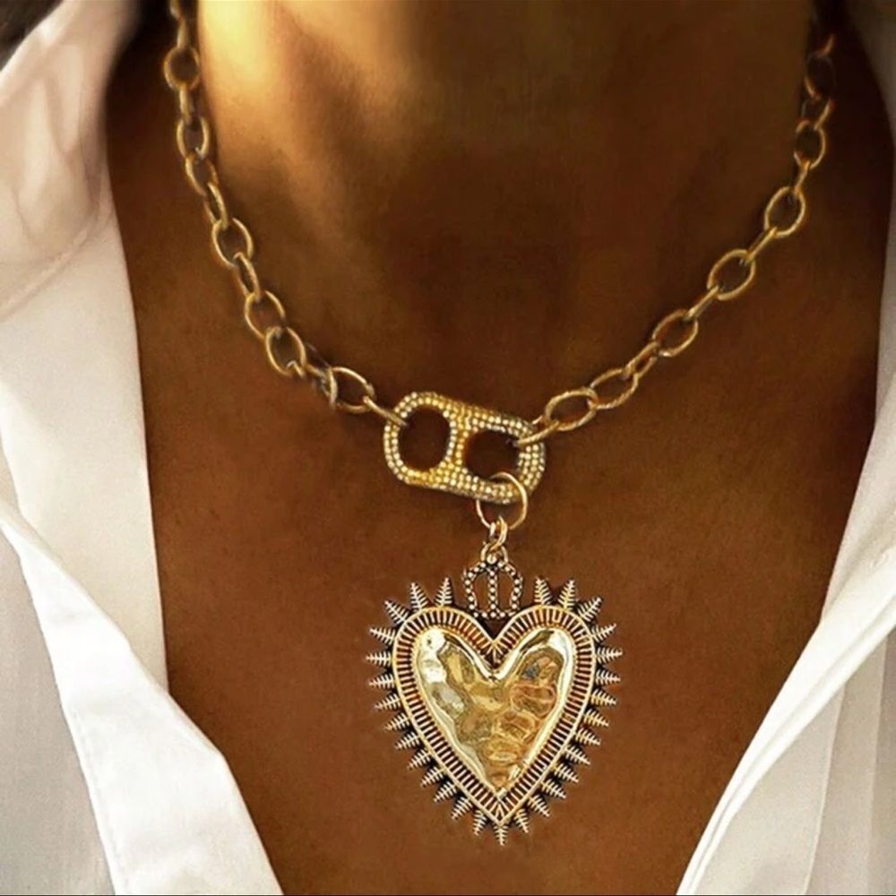 Anthropologie Gold and Silver Heart Necklace